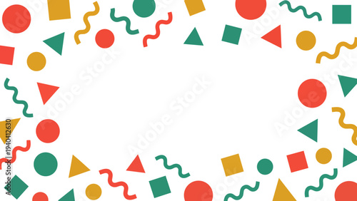 Colorful geometric shape pattern frame with central copy space for abstract backgrounds.