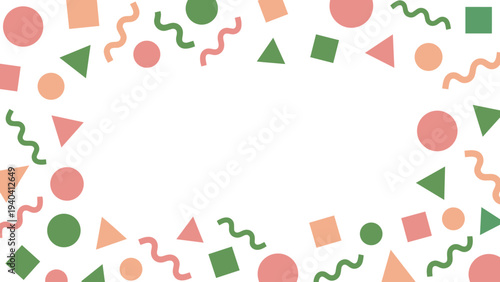 Colorful geometric shape pattern frame with central copy space for abstract backgrounds.