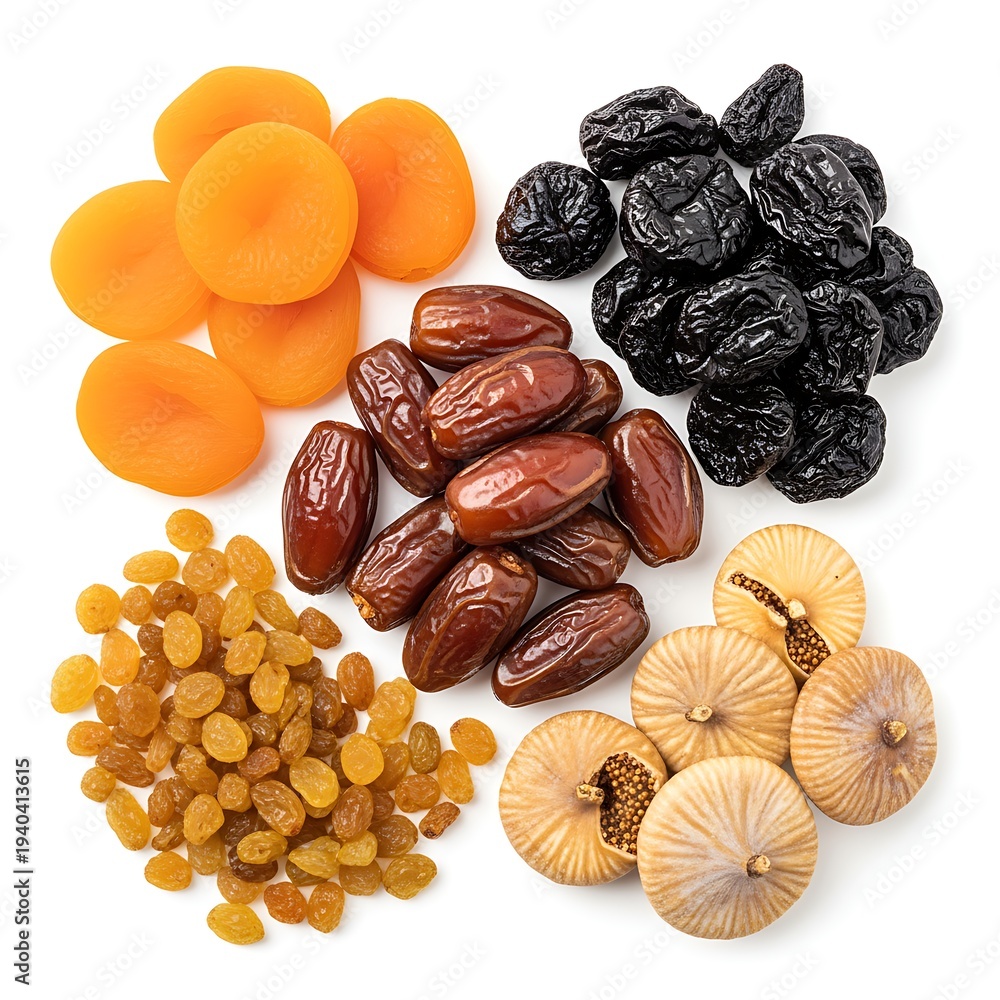 Obraz premium Assorted Dried Fruits and Fruits in Light Background