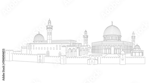 Detailed line art of an iconic cityscape featuring historical architecture and domes