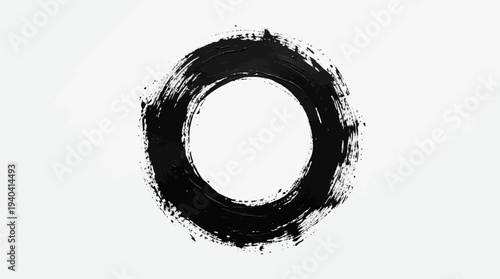 Abstract black brushstroke circle on a white background, symbolizing simplicity and elegance