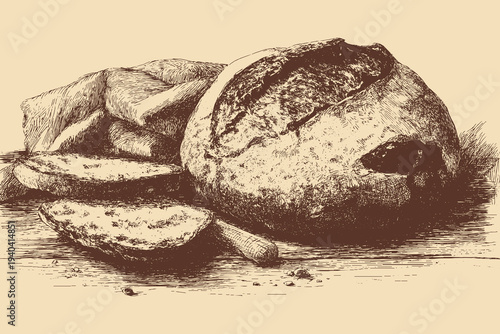 Sourdough bread illustration in a vintage style. This vector illustration can be used in any size you like for advertising, logos, and other work.