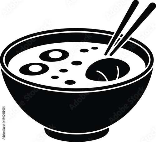 Collection of black and white bowl of soup with chopsticks vector illustration.