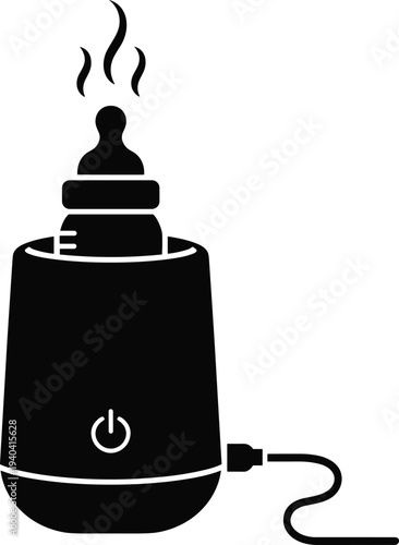 baby bottle warmer silhouette icon, electric infant milk heater device, childcare feeding equipment illustration, newborn feeding appliance symbol