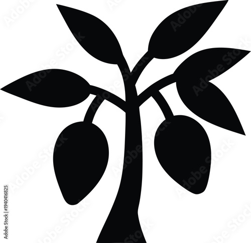 mango tree silhouette vector illustration on transparent background