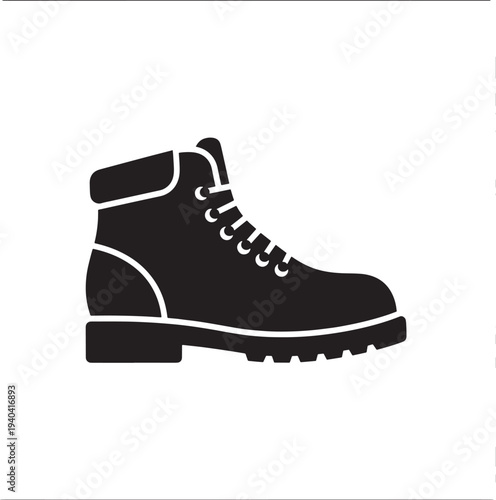 Black silhouette of a hiking boot with laces and sole