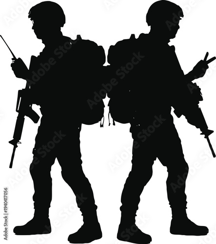 silhouette of  soldier man in a hat with a gun