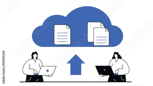 Cloud uploading files with arrows data transfer abstract concept vector illustrations
