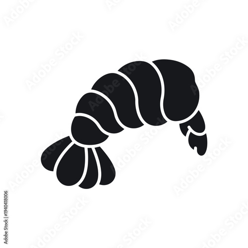 Curved Peeled Shrimp Tail Silhouette Vector - Prawn Seafood Menu Icon Flat Design