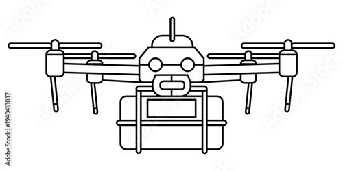 Drone Carries Package icon delivery box line art.  Simple line suitable for web design, social media and presentation.