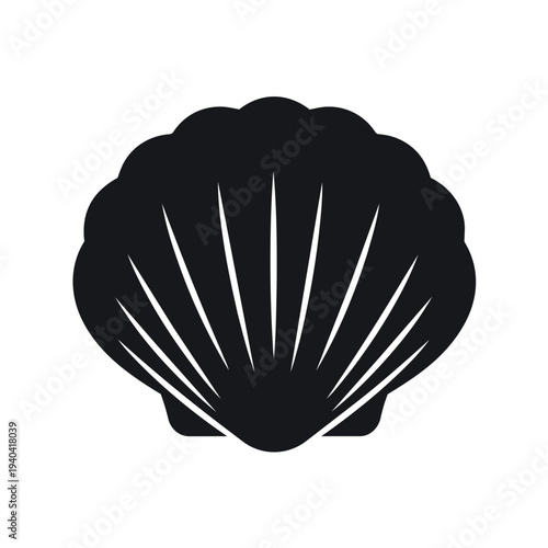 Black Scallop Shell Silhouette Vector Illustration - Marine Sea Shell Ocean Nature Icon