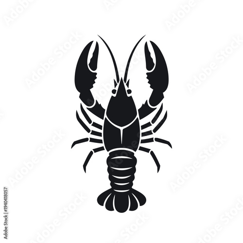 Black Crawfish Silhouette Vector Illustration - Freshwater Crayfish Seafood Icon