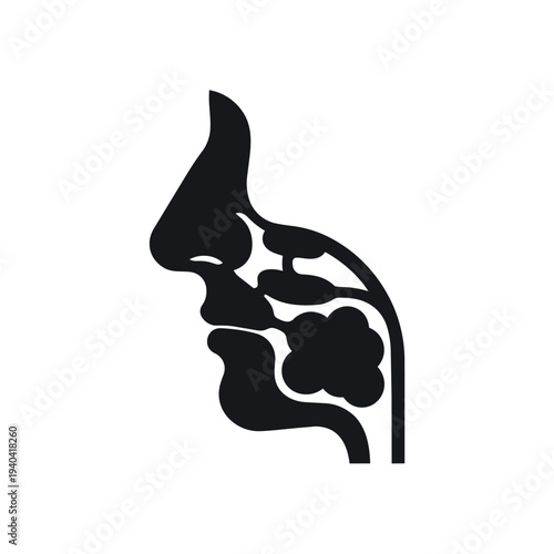 Human Nasal Cavity Anatomy Silhouette Vector - Respiratory and Upper Digestive System Icon