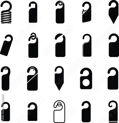 Black door hanger icons in different shapes and styles on white background