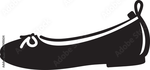 Black ballet flat shoe with bow and loop detail