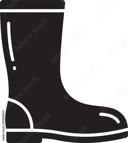 Rubber rain boot with white outlines on transparent background