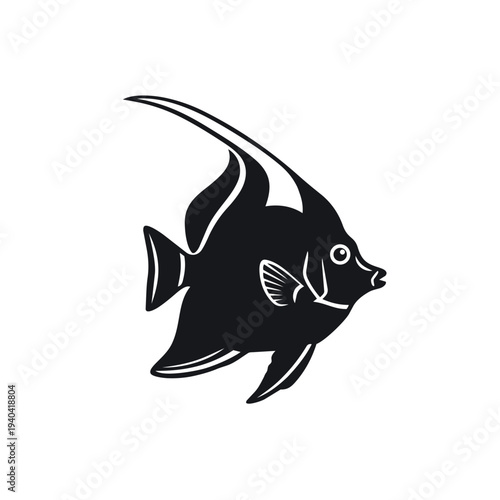 Black Moorish Idol Silhouette Vector - Zanclus Cornutus Tropical Reef Fish Icon