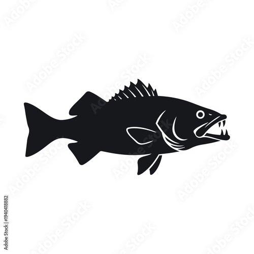 Lingcod Fish Silhouette Vector - Predatory Rockfish or Sea Bass Marine Icon