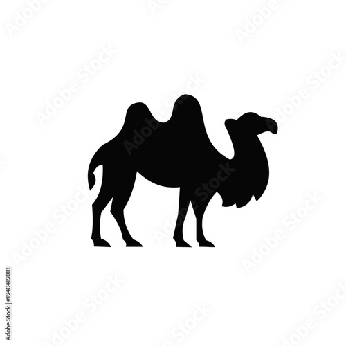 Bactrian Camel Silhouette Icon Isolated on White Background