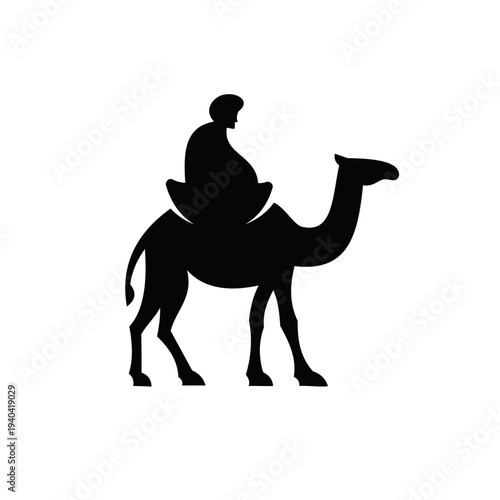 Black Silhouette of Man Riding a Camel Icon