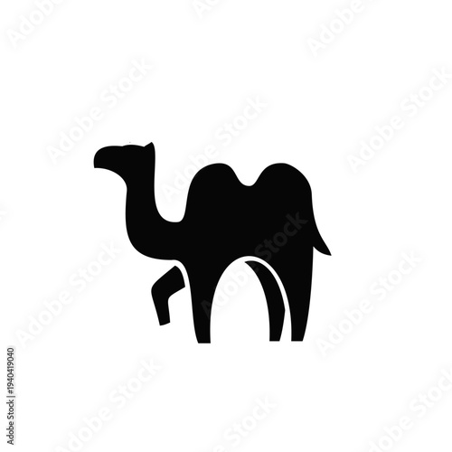 Black Camel Silhouette Icon on White Background