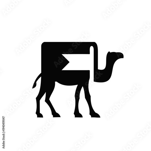 Stylized Camel Silhouette Logo with Flag Design