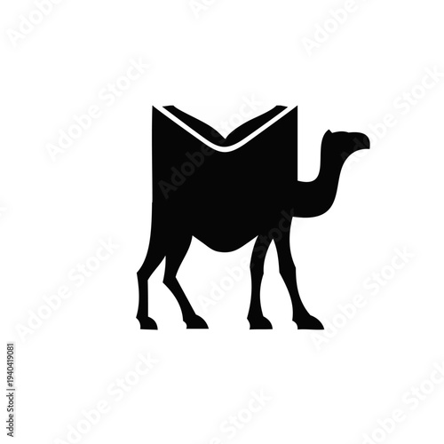 Minimalist Camel and Open Book Logo Silhouette Design
