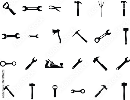 collection of various tools icons on white background