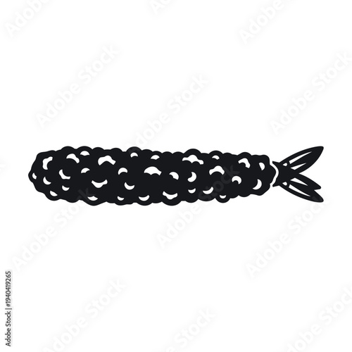 Fried Ebi Tempura Silhouette Vector - Crispy Prawn Japanese Cuisine Menu Icon