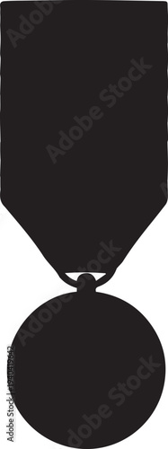 Military medal with ribbon award symbol vector silhouette illustration line art decoration