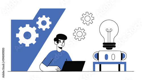 Engineer repairing robot technology abstract concept vector illustrations