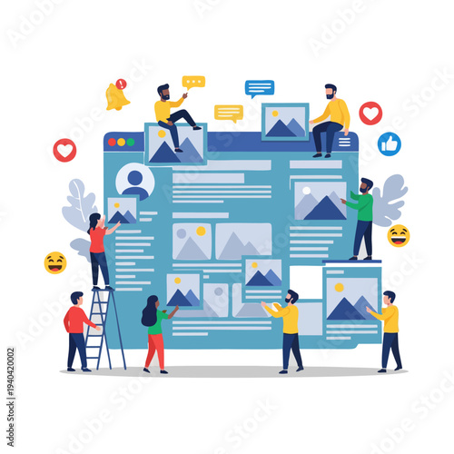 People working together to build and manage a social media profile or website content.