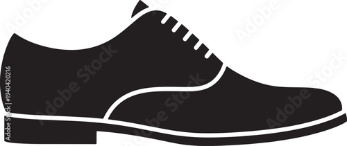 Black leather dress shoe with white accents and laces