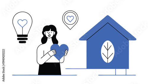 Female character holding eco green house abstract concept vector illustrations