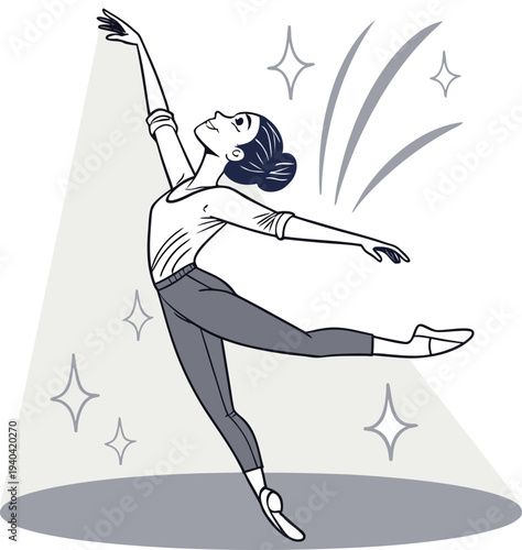 Vector illustration of a dancing woman in a spotlight