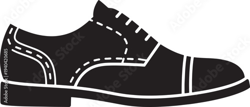 Black and white illustration of a dress shoe with laces and sole