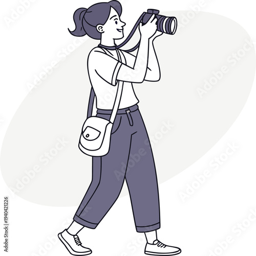 Vector illustration of a woman taking a photo with a camera