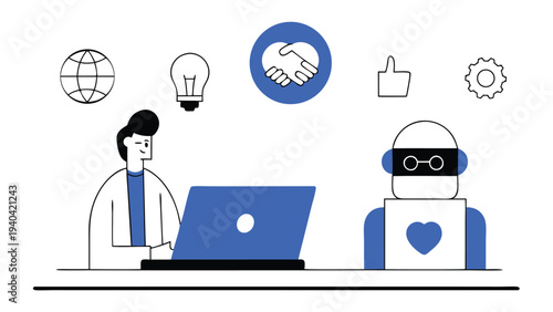 Male scientist with ai robot assistant abstract concept vector illustrations