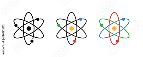 Atom icon vector. Molecule symbol or atom symbol. Physics icon symbol. Chemical action sign. Vector illustration