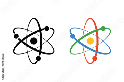 Atom icon vector. Atom symbol. molecule nucleus science vector symbol. Physics nuclear research sign. electron, proton, or neutron chemistry icon