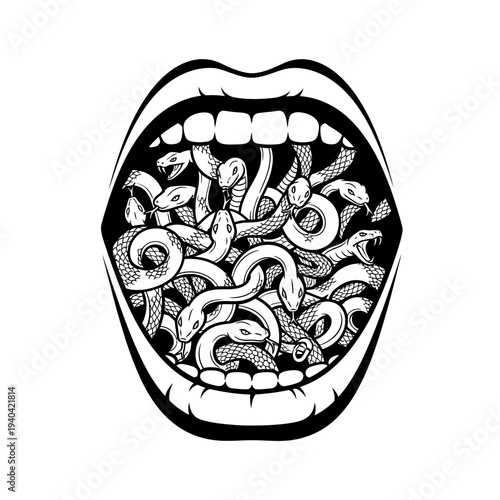 Open Mouth Filled With Swarming Snakes - Symbol of Deception, Lies, and Hidden Dangers