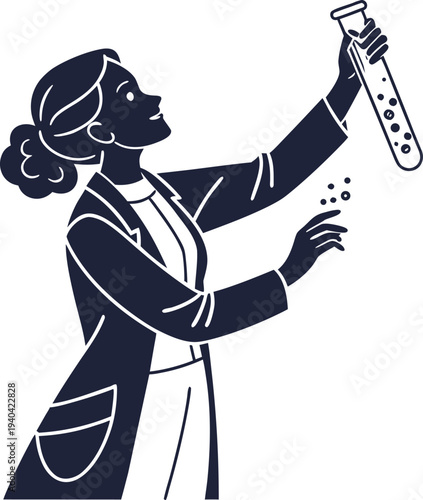 Vector illustration of scientist woman holding test tube