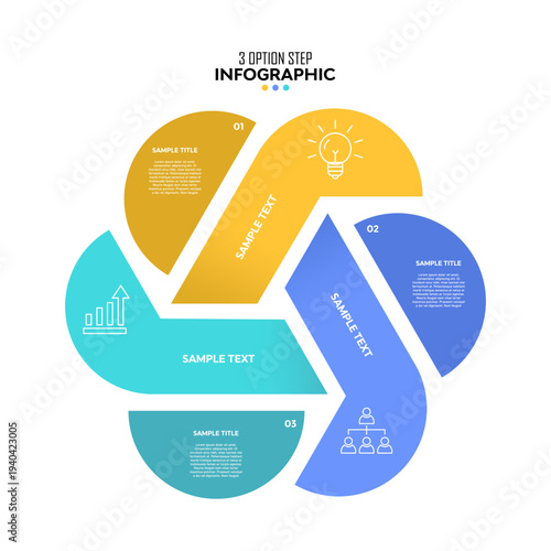 Vector circle infographic 3 option steps for presentation, web, annual, ui ux, banner, brochure, poster, cover etc. vector eps