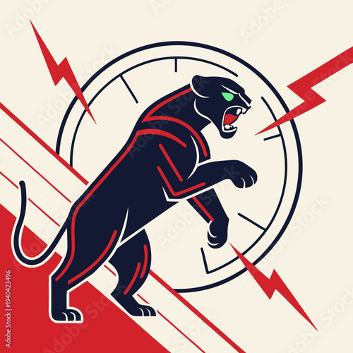 Creative black and white panther head logo design where the word "Panther" forms the animal's neck and body, minimalist vector illustration for sports mascots or corporate branding.