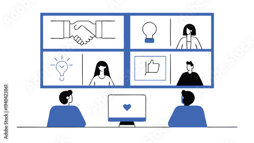 meeting online with teleconference, video conference remote working on laptop computer, work from home and anywhere concept vector illustrations