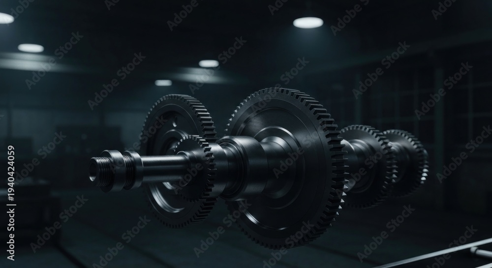 Fototapeta premium Geared shaft in a dark workshop
