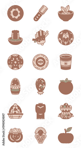 Pixel Art Food Icons: Diverse Culinary Elements in a Retro Style