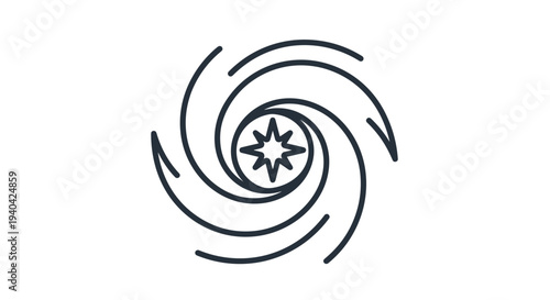 Black Spiral Vortex Star Icon.