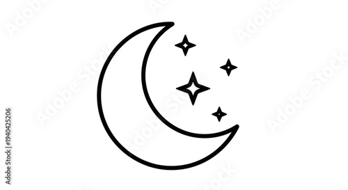 Crescent Moon with Stars Icon.