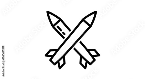 Crossed Missiles Simple Line Art.